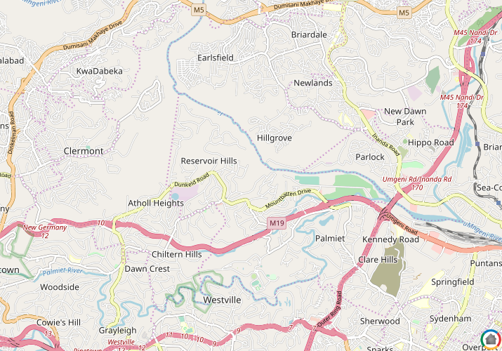 Map location of Reservoir Hills KZN